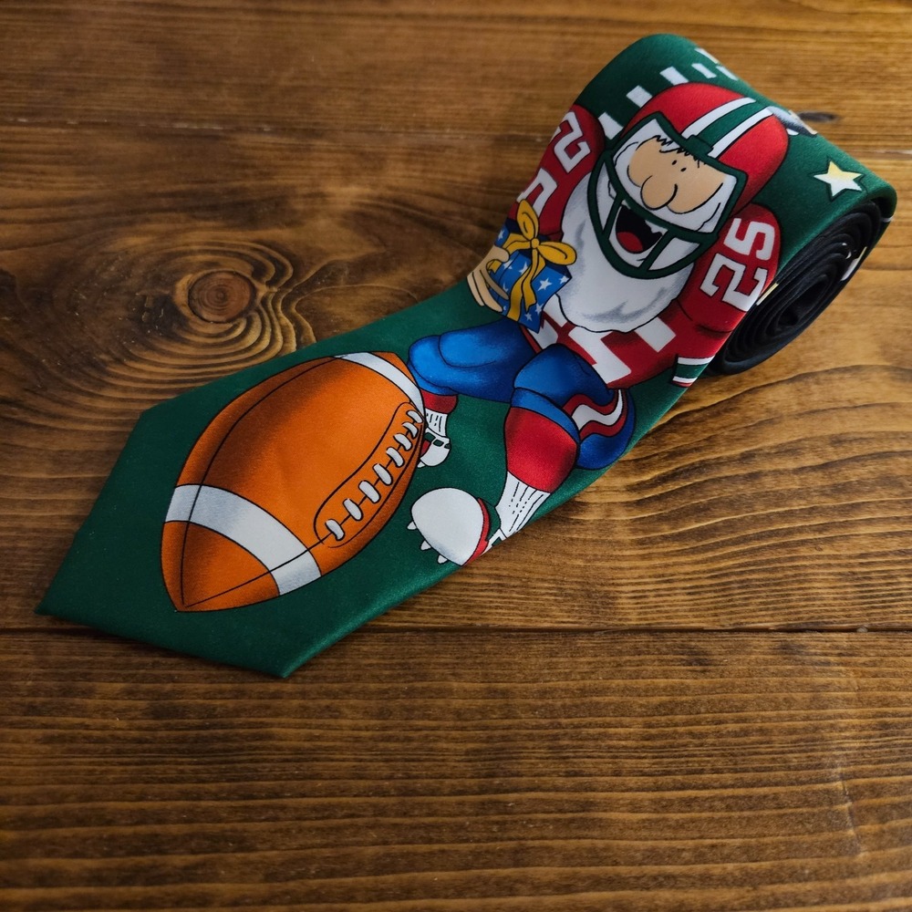 Tie Tales Christmas Football Novelty Tie Men's Green Holiday Sports Neck Tie 199